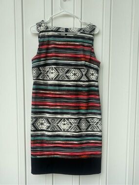 AB Studio Multicolor Striped A-Line Skirt — Black, White, Red, Teal
